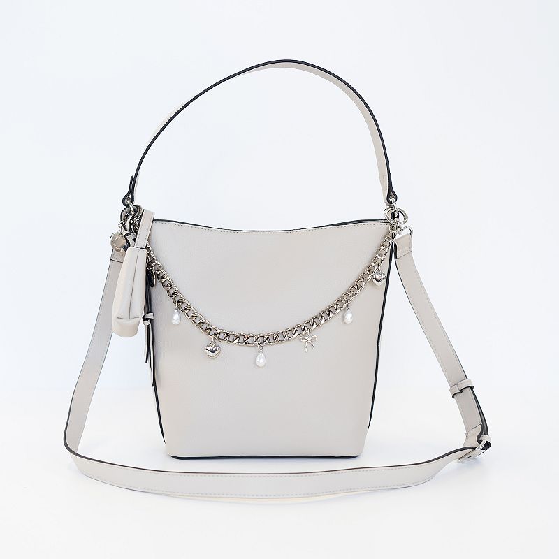 BCBGeneration Bucket Bag with Draped Chain Charm, Grey