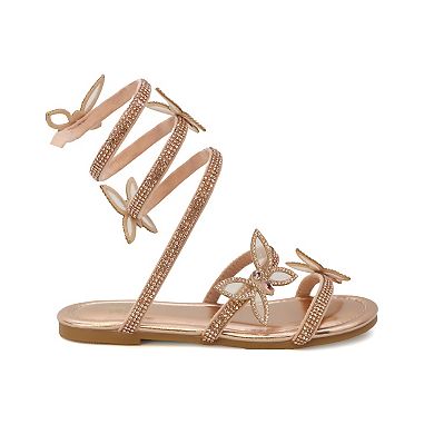 Yoki Polly Girls' Rhinestone Butterfly Gladiator Sandals