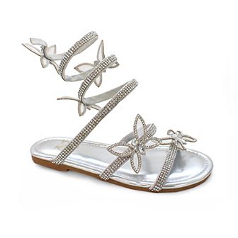 Yoki Polly Girls' Rhinestone Butterfly Gladiator Sandals