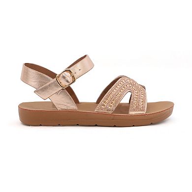 Yoki Brynn Rhinestone H-Band Girls' Ankle Strap Sandals
