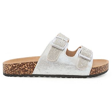 Yoki Gienna Rhinestone Strap Metallic Girls' Cork Bottom Sandals