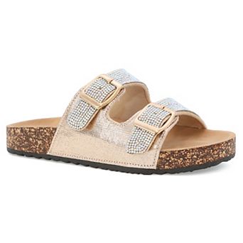 Yoki Gienna Rhinestone Strap Metallic Girls' Cork Bottom Sandals