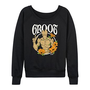 Women's Marvel Guardians of the Galaxy Groot Peace Flowers French Terry Long Sleeve Tee