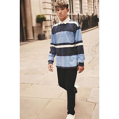Boys 4-12 NEXT Blue Long Sleeve Rugby 100% Cotton Polo Shirt