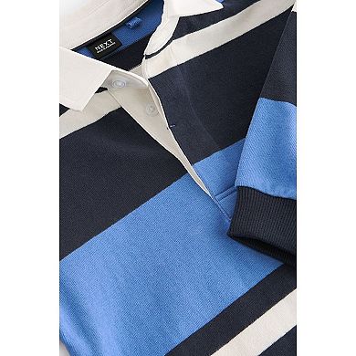 Boys 4-12 NEXT Blue Long Sleeve Rugby 100% Cotton Polo Shirt