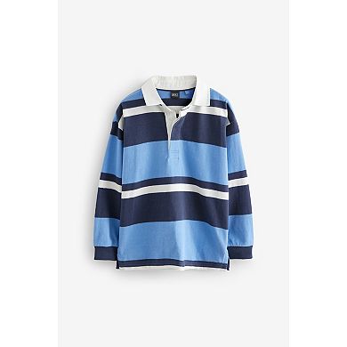 Boys 4-12 NEXT Blue Long Sleeve Rugby 100% Cotton Polo Shirt