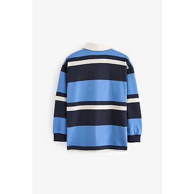 Boys 4-12 NEXT Blue Long Sleeve Rugby 100% Cotton Polo Shirt