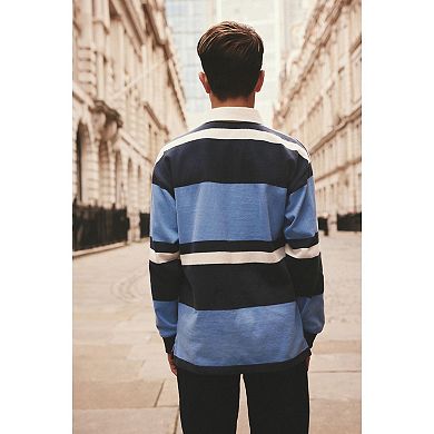 Boys 4-12 NEXT Blue Long Sleeve Rugby 100% Cotton Polo Shirt