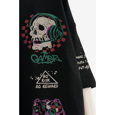 Boys 4-12 NEXT Black Skull Skate Long Sleeve 100% Cotton T-Shirt