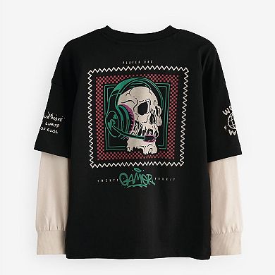 Boys 4-12 NEXT Black Skull Skate Long Sleeve 100% Cotton T-Shirt