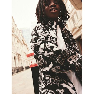 Boys 4-12 NEXT Black / White Printed Zip Through Borg Fleece