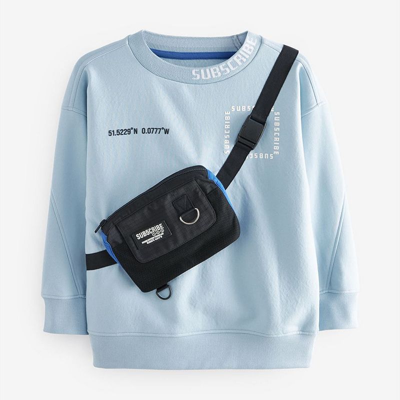 Boys 4-12 NEXT Crew Neck Sweat Shirt with Sub5cribe Crossbody Bag, Boy's, Size: 8 YEARS, Blue