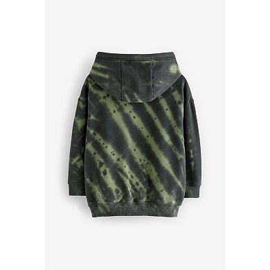 Boys 4-12 NEXT Dark Green Grunge Tie Dye 100% Cotton Hoodie