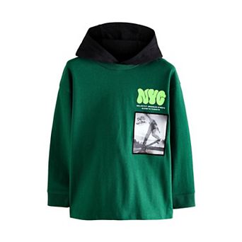 Boys 4-12 NEXT Green Hooded Long Sleeve Skate Cotton T-Shirt