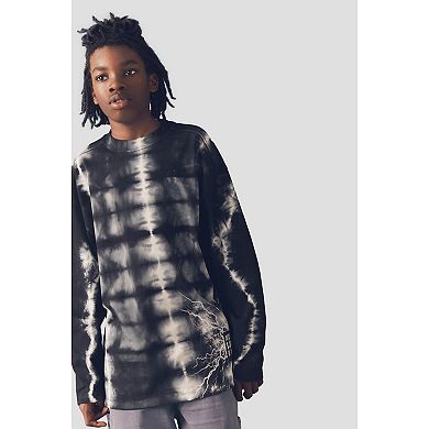 Boys 4-12 NEXT Black Tie Dye Long Sleeve Graphic 100% Cotton T-Shirt