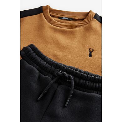 Boys 4-12 NEXT Neutral Color Block Crew Neck Sweat and Jogger Set