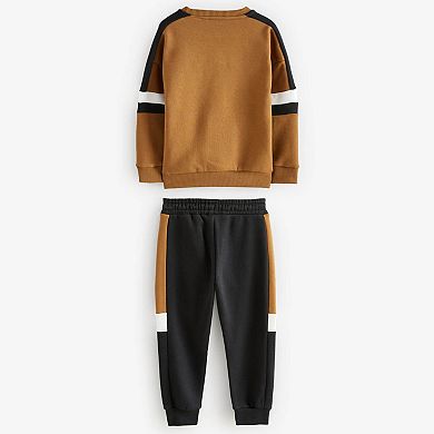 Boys 4-12 NEXT Neutral Color Block Crew Neck Sweat and Jogger Set