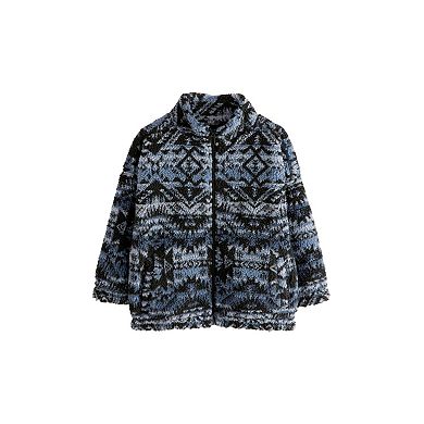 Boys 4-12 NEXT Mid Blue Tribal Print Zip Through Borg Fleece