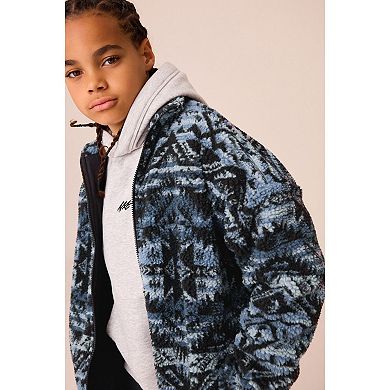 Boys 4-12 NEXT Mid Blue Tribal Print Zip Through Borg Fleece