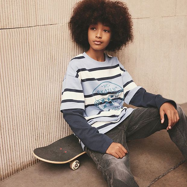 HAUT RAYÉ BLEU CREWCUTS - Taille Youth 12 - Fille - Occasion Très Bon état