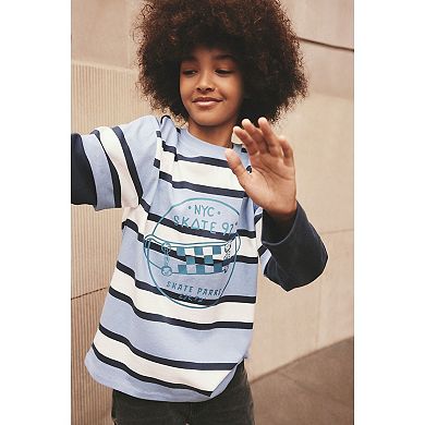 Boys 4-12 NEXT Blue Stripe Skate Cotton Long Sleeve T-Shirt