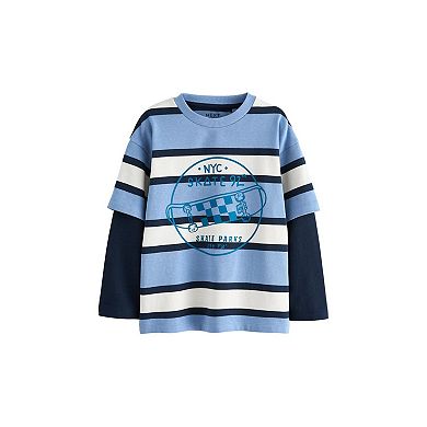 Boys 4-12 NEXT Blue Stripe Skate Cotton Long Sleeve T-Shirt