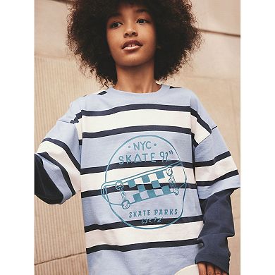 Boys 4-12 NEXT Blue Stripe Skate Cotton Long Sleeve T-Shirt