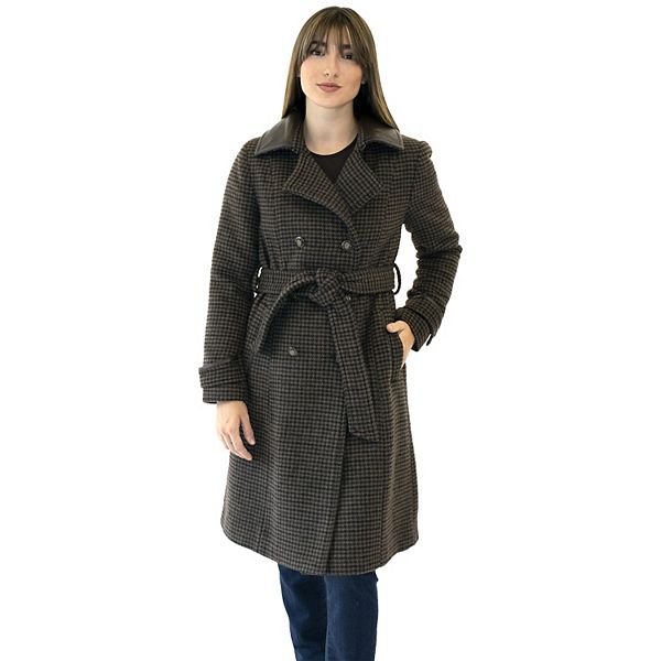 定価9万！【URU】ウル WOOL CHECK BELTED COAT サイズ1 Women's Nine West Houndstooth Belted Coat