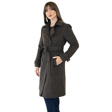Women's Nine West Houndstooth Belted Coat