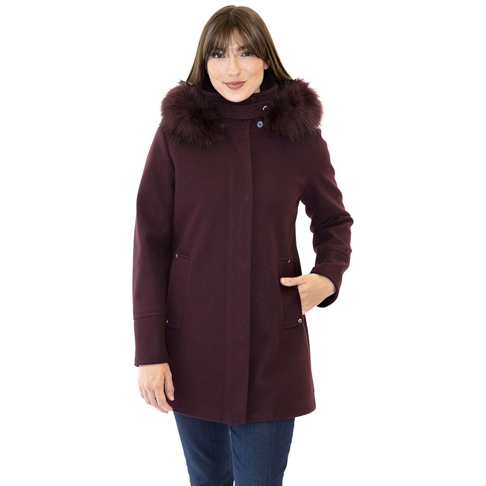 NINE ファー コート Women's Nine West Trimmed Hooded Duffle Coat