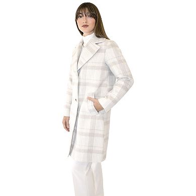 Women's Nine West Single Breasted Plaid Walker Coat