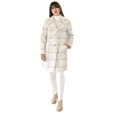 Women's Nine West Single Breasted Plaid Walker Coat