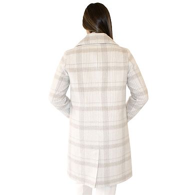 Women's Nine West Single Breasted Plaid Walker Coat