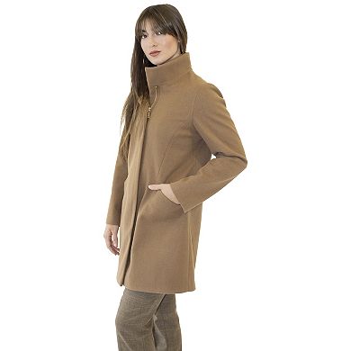 Women's Nine West Zip-Front Faux Wool Coat