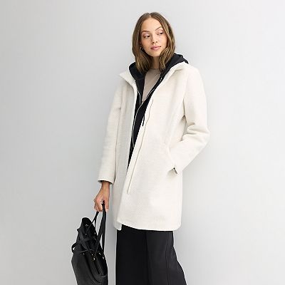 Women's Nine West Zip-Front Faux Wool Coat