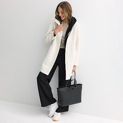 Women's Nine West Zip-Front Faux Wool Coat