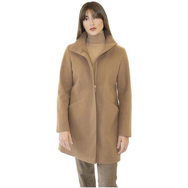 Women's Nine West Zip-Front Faux Wool Coat
