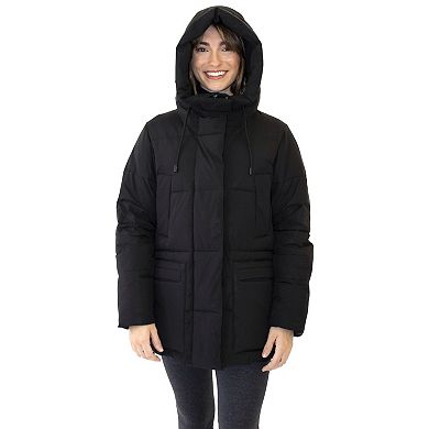 Women's Nine West Hooded Quilted Puffer Jacket with Pillow Collar
