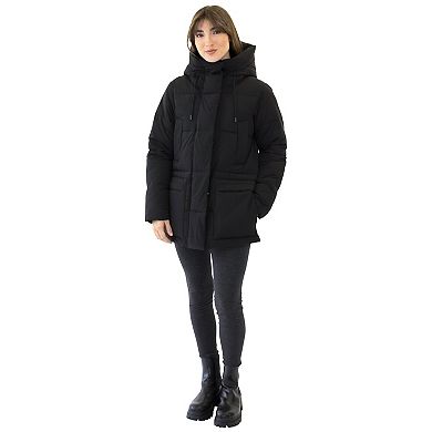 Women's Nine West Hooded Quilted Puffer Jacket with Pillow Collar