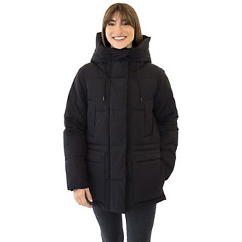 Women's Nine West Hooded Quilted Puffer Jacket with Pillow Collar