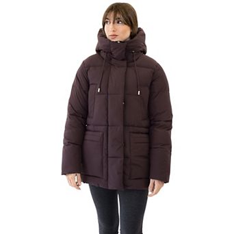 Women's Nine West Hooded Quilted Puffer Jacket with Pillow Collar