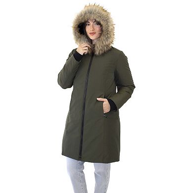Women's Nine West Zip-Front Faux Fur Trimmed Hooded Puffer Coat