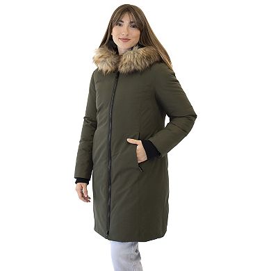 Women's Nine West Zip-Front Faux Fur Trimmed Hooded Puffer Coat