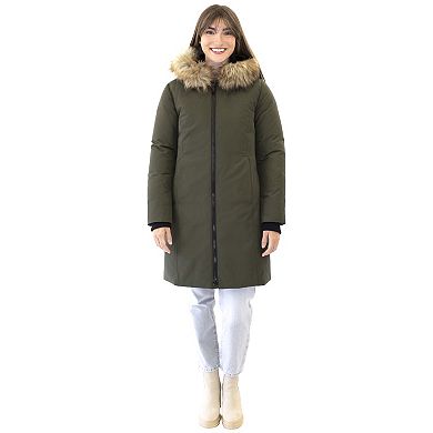 Women's Nine West Zip-Front Faux Fur Trimmed Hooded Puffer Coat