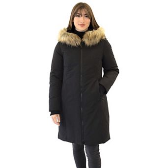 Women's Nine West Zip-Front Faux Fur Trimmed Hooded Puffer Coat