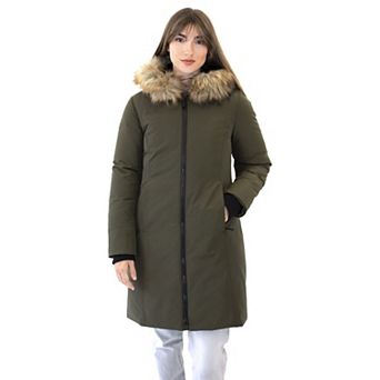 Women's Nine West Zip-Front Faux Fur Trimmed Hooded Puffer Coat