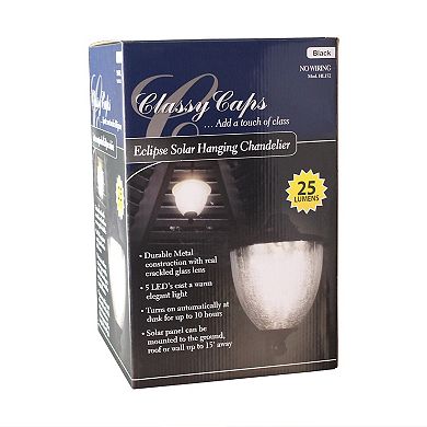 Set Of 2 Black Solar Powered Eclipse Hanging Outdoor Patio Chandelier 13"