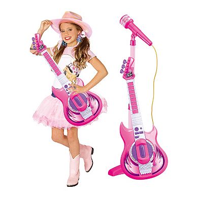 Contixo Pink Kids Guitar and Microphone Set - Adjustable Stand, Musical Toy