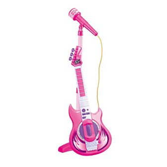 Contixo Pink Kids Guitar and Microphone Set - Adjustable Stand, Musical Toy