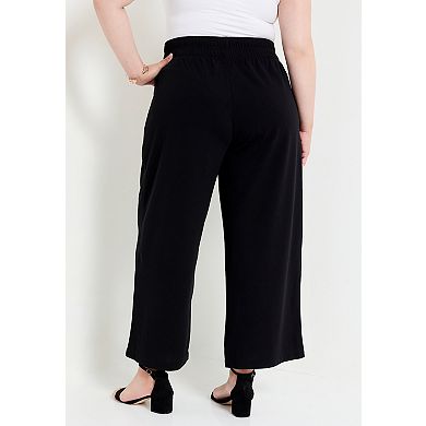 June + Vie Women's Plus Size Cropped Wide-Leg Knit Pants